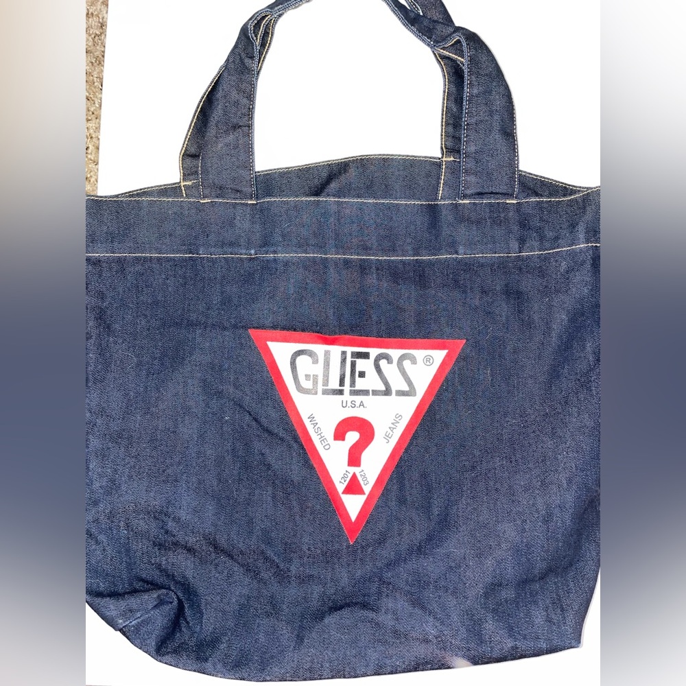 GUESS vintage Denim Tote with Red Triangle Logo